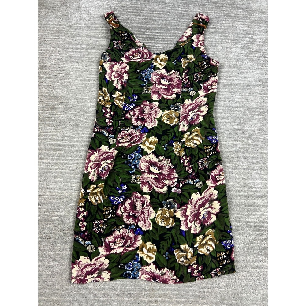 Mary My‎ Luv Dress Womens 3 Green Floral Vintage 90s Rayon Shift Mini Sleeveless